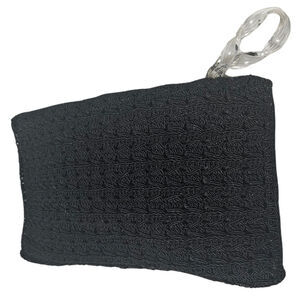 1940s Maxi Clutch Bag Large Black Crocheted Cord Vintage Lucite Toggle by Conmar